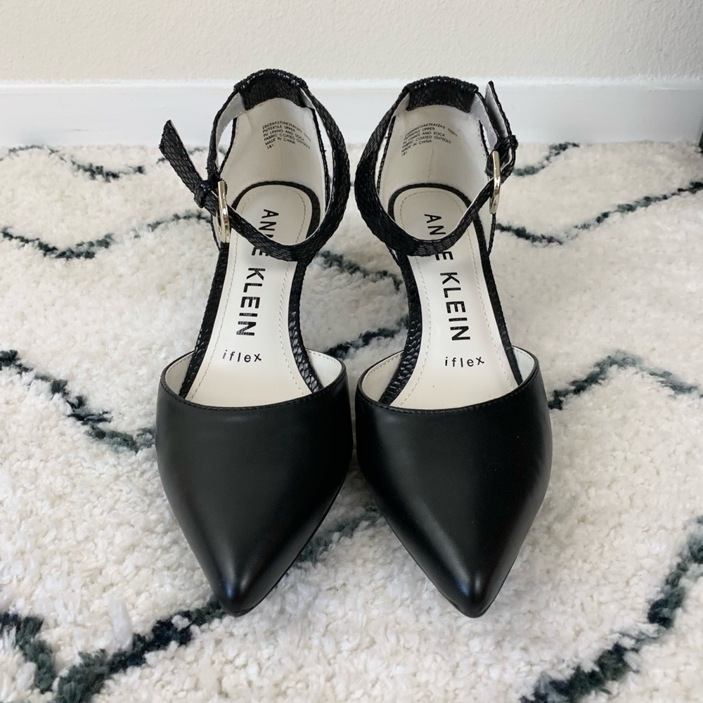 Anne Klein Fayza 2 Black Pointed-Toe Ankle Strap Kitten Heel Pumps - Picture 2 of 14